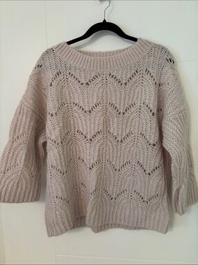 Women's Open-Knit Crewneck Sweater - Light Blush